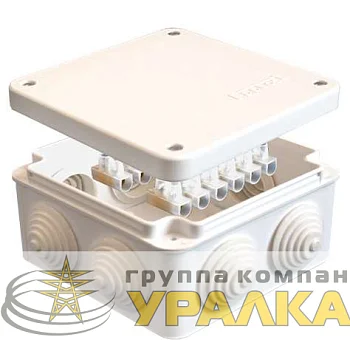 Коробка распределительная ОП 105х105х56мм IP54 с клемм. 7 выходов 4 гермоввода 10А 12 контактов крышка на винтах бел. Epplast 110043