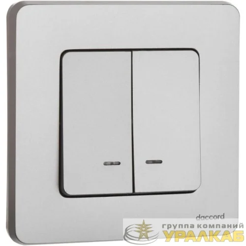 Выключатель 2-кл. Inspiria 10А IP20 250В 10AX с подсветкой/индикацией механизм алюм. IEK 