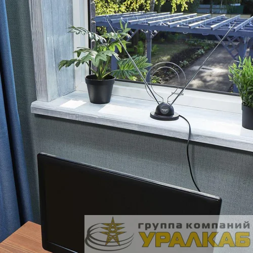 Антенна ТВ комнатная RX-100 телескопич. на подставке с кольцом VHF; UHF 47-860MHz REXANT 34-0100 детальная картинка