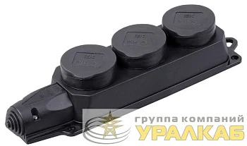 Колодка удлинителя 3-м IP44 Омега РБ33-1-0м с защ. крышкой каучук IEK PKR61-016-2-K02