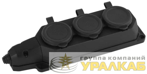Колодка удлинителя 3-м с заземл. 16А IP44 K-3e-B-IP44 каучук черн. Эра Б0044545 детальная картинка