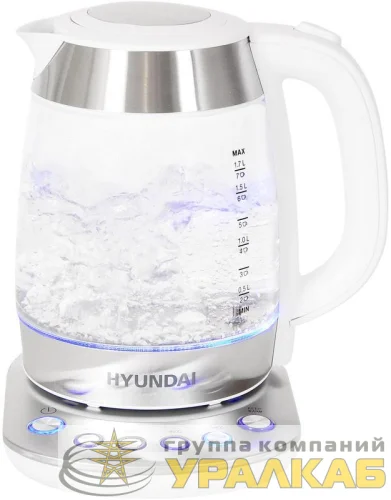 Чайник HYK-G4033 1.7л. 2200Вт (стекло) бел./серебр. HYUNDAI 1430083 детальная картинка