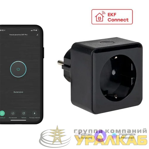 Розетка умная Wi-Fi PRO 1-м 16А IP20 черн. Connect EKF 