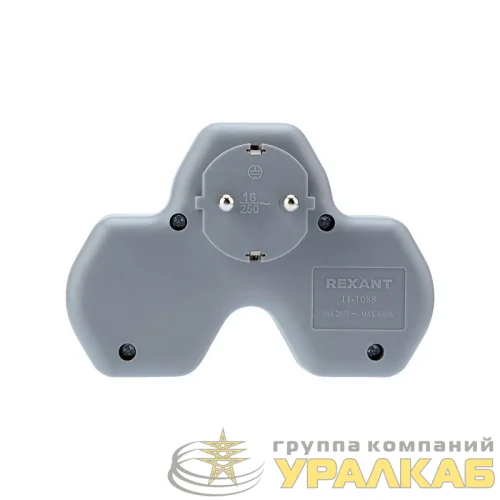Разветвитель 3-м с заземл. 16А IP20 защ. шторки бел. Rexant 
