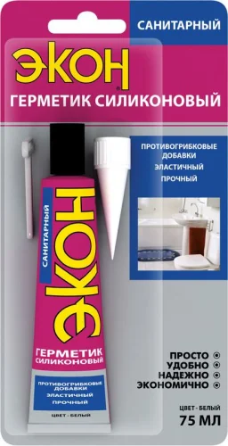 Герметик "ЭКОН" силиконовый санитарный 75мл на БК бел. Момент Б0043118 детальная картинка