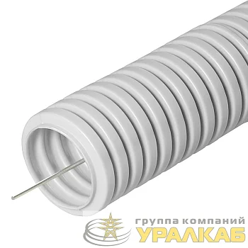Труба гофрированная ПВХ легкая d20мм с протяжкой 350 Н сер. (уп.100м) Промрукав PR.012031