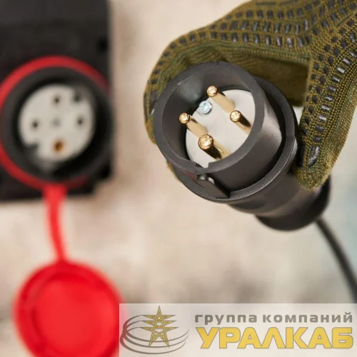 Вилка переносная влагозащ. 3P+PE 32А IP44 каучук черн. Rexant 111-006 детальная картинка
