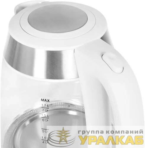 Чайник HYK-G4033 1.7л. 2200Вт (стекло) бел./серебр. HYUNDAI 1430083 детальная картинка