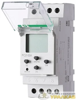 Реле времени астрономическое PCZ-526 16А 24-264В AC/DC 1п IP20 1 канал коррекция вр. включ./выключ. ночной перерыв годов. программа монтаж на DIN-рейке F&F 