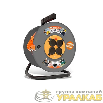 Удлинитель на катушке 4х50м с заземл. 16А IP44 ВЕМ-250 ПВС 3х1.5 термозащита с защ. крышкой UNIVersal 9634176