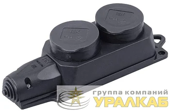 Колодка удлинителя 2-м 16А IP44 Омега РБ32-1-0м с защ. крышкой каучук IEK PKR62-016-2-K02