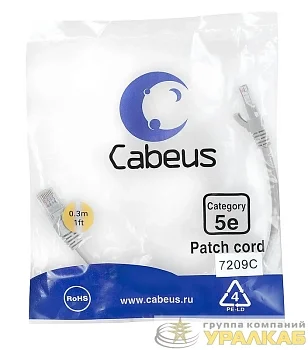 Патч-корд U/UTP кат.5E PC-UTP-RJ45-Cat.5e-0.3m 2xRJ45/8p8c неэкранир. PVC 0.3м сер. Cabeus 