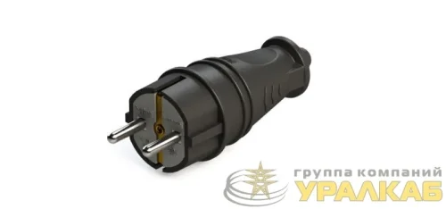 Вилка прямая MultiSet 16А 250В IP44 с заземл. каучук черн. SE 