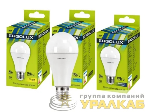 Лампа светодиодная LED-A65-20W-E27-6К ЛОН 20Вт E27 6500К 172-265В Ergolux 13184 детальная картинка