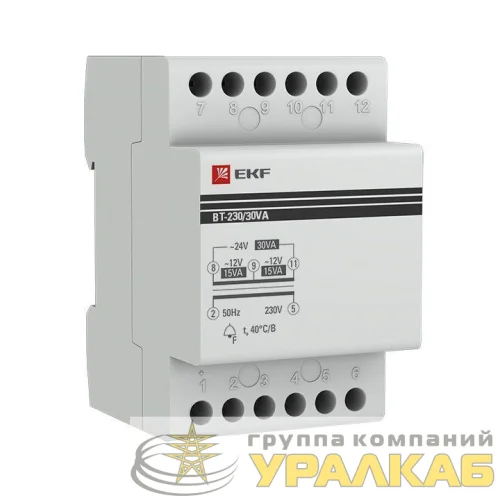 Трансформатор звонковый модульный BT-230В/12-12В 30ВА PROxima EKF bt-230/30va детальная картинка