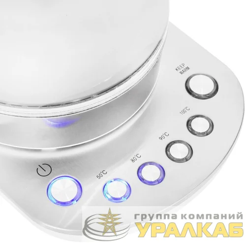 Чайник HYK-G4033 1.7л. 2200Вт (стекло) бел./серебр. HYUNDAI 1430083 детальная картинка