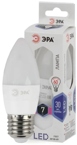 Лампа светодиодная B35-7W-860-E27 свеча 560лм ЭРА 