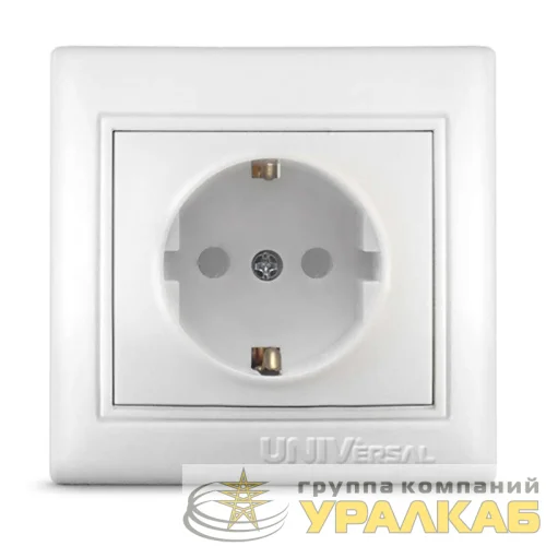 Розетка 1-м СП Севиль 16А IP32 с заземл. защ. шторки бел. UNIVersal С0049 детальная картинка