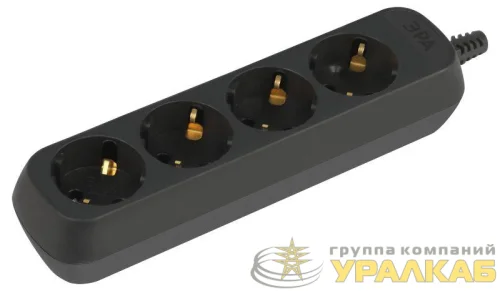 Колодка удлинителя 4-м с заземл. черн. KX-4e-B Эра 