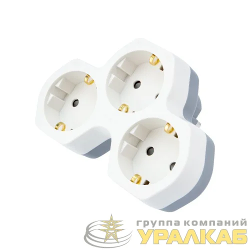 Разветвитель 3-м с заземл. 16А IP20 защ. шторки бел. Rexant 