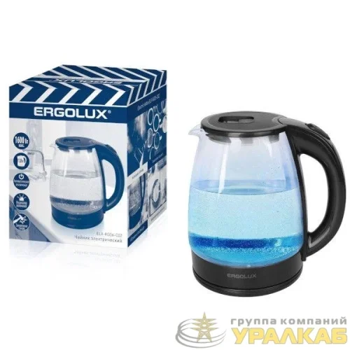 Чайник стеклянный ELX-KG06-C02 черн. ПРОМО Ergolux 
