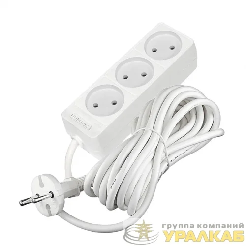 Удлинитель 3х7м без заземл. 10А IP20 2.2кВт ПВС 2х1 бел. DOMTOK 2353 детальная картинка
