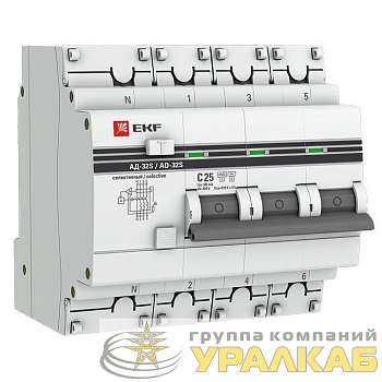 Выключатель автоматический дифференциального тока 4п (3P+N) 25А 300мА АД-32 селект. PROxima EKF DA32-25-300S-4P-pro