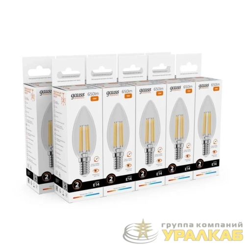 Лампа светодиодная филаментная Filament Elementary 10Вт свеча 2700К Е14 650лм GAUSS 