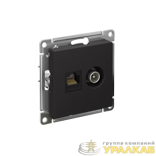 Розетка компьютерная + телевизионная 2-м СП AtlasDesign RJ45 кат.5E + TV механизм карбон SE 