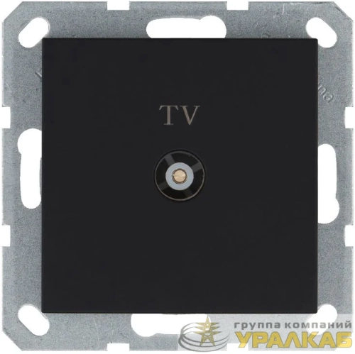 Розетка телевизионная проходная TV Ф9.5мм механизм черн. матов. soft touch Jasmart 