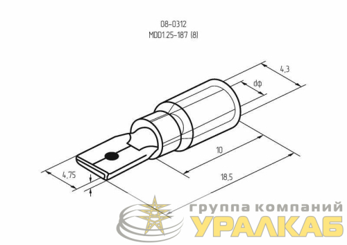 Клемма плоская изол. (штекер) (VM 1.25-187(8)) REXANT 08-0312 детальная картинка
