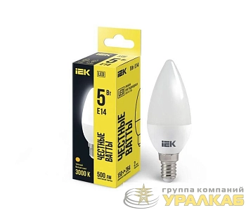 Лампа светодиодная C35 5Вт свеча 3000К тепл. бел. E14 450лм 230-240В IEK LLE-C35-5-230-30-E14