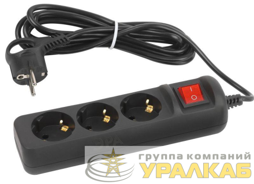 Удлинитель электрический UX-3es-3m-B с заземл. с выключателем 3 розетки 3м ПВС 3х0.75кв.мм 10А черн. Эра Б0057728 детальная картинка