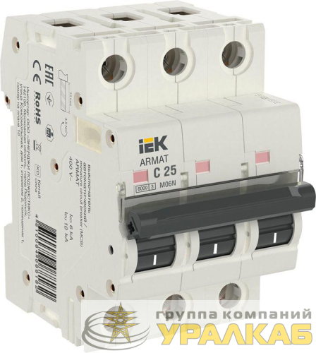 Выключатель автоматический модульный 3п C 25А M06N ARMAT IEK AR-M06N-3-C025 детальная картинка