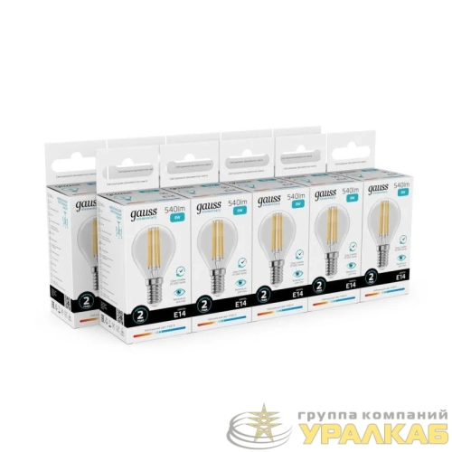 Лампа светодиодная филаментная Filament Elementary 8Вт шар 4100К Е14 540лм GAUSS 