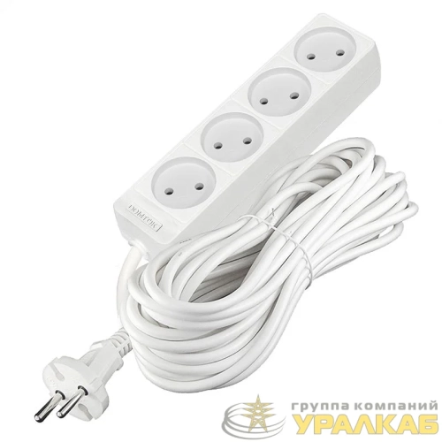 Удлинитель 4х10м без заземл. 10А IP20 2.2кВт ПВС 2х1 бел. DOMTOK 