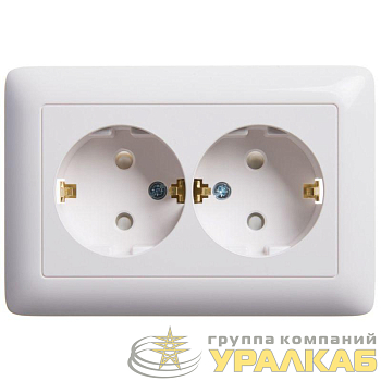 Розетка 2-м СП Хит 16А IP20 с заземл. защ. шторки бел. SE RS16-231-B
