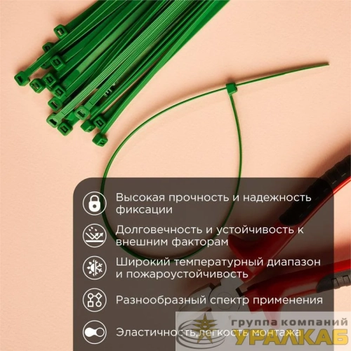 Хомут кабельный 2.5х150 нейл. зел. (уп.25шт) Rexant 07-0153-25 детальная картинка