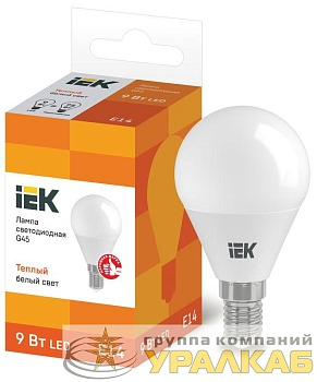 Лампа светодиодная ECO G45 9Вт шар 3000К E14 230В IEK LLE-G45-9-230-30-E14