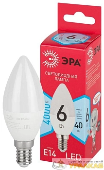 Лампа светодиодная RED LINE LED B35-6W-840-E14 R 6Вт B35 свеча 4000К нейтр. бел. E14 Эра 