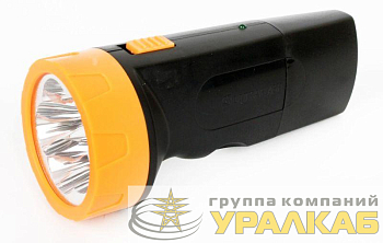 Фонарь аккумуляторный LED3827 5LED аккум. SLA 220В пластик. черн./желт. (кор.) Ultraflash 11241