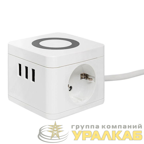 Удлинитель "Куб" 2х1.3м 3USB 2.4А+зарядное устройство 1кв.мм EKF UBA-CUB-3-WC детальная картинка