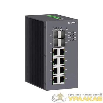 Коммутатор промышленный управляемый с поддержкой PoE 4х100Base-X 1000Base-X 10/100/1000Base-T(X) SFP слота: 8х10/100/1000Base-T(X) RJ45 PoE портов 48В DC (18-57В DC) с резервированием DKC N2000-4GX8GP-P4
