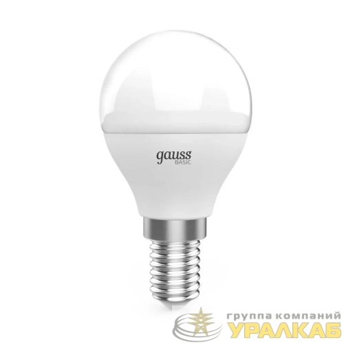 Лампа светодиодная Basic 5.5Вт шар 3000К E14 525лм (уп.3шт) GAUSS 