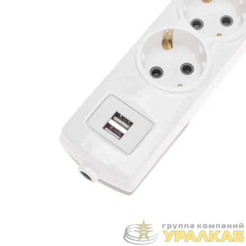 Колодка 3-м с заземл. PREMIUM 2 USB бел. Rexant 13-4402 детальная картинка