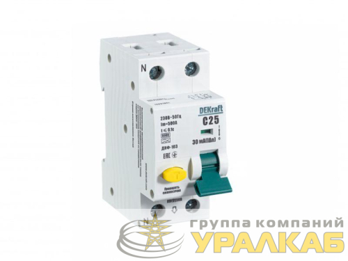 Выключатель автоматический дифференциального тока 2п (1P+N) C 25А 30мА тип A 6кА ДИФ-103 DEKraft 16231DEK