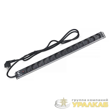 Блок евророзеток для 19дюйм шкафов PDU-13P-F-2EU 13 розеток фильтр 16А без выключателя шнур 2м алюм. корпус немецкий стандарт Cabeus 7294c