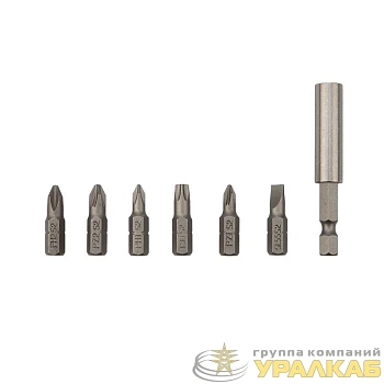 Набор бит 25мм PH1 PH2 PZ1 PZ2 SL5.5 T30 с магнитным держателем 7 предметов Kranz 