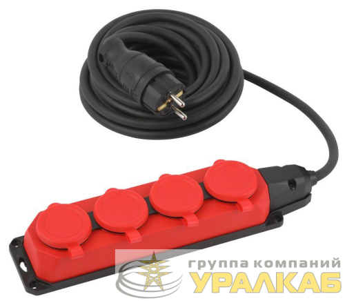 Удлинитель силовой UK-4e-3x1.5-5m-IP44(KG) с заземлением 4 розетки каучук 5м КГ 3х1.5кв.мм IP44 Эра Б0057585 детальная картинка