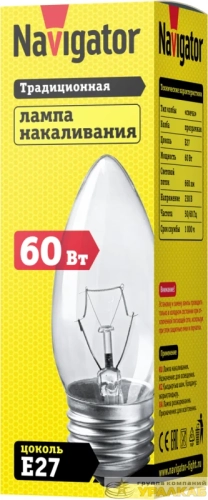 Лампа накаливания 94 329 NI-B-60-230-E27-CL Navigator 94329 детальная картинка